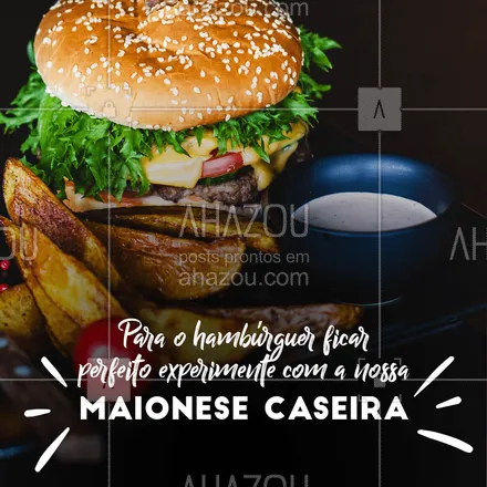 posts, legendas e frases de hamburguer, comidas variadas para whatsapp, instagram e facebook: Bateu aquela fome e você ainda ta com dúvidas no que pedir? ? que tal um dos nossos hambúrguer com a nossa maionese caseira? ela é feita por nós e garantimos um gostinho único e delicioso ??#ahazoutaste  #hamburgueria #hamburgueriaartesanal #burgerlovers #burger #artesanal #ilovefood #maionese #maionesecaseira #molho #caseira 