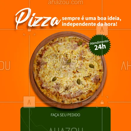 posts, legendas e frases de pizzaria para whatsapp, instagram e facebook: Sua pizzaria preferida te atendendo 24 horas! Faça seu pedido! ? #ahazoutaste  #pizzaria #pizza #pizzalife #pizzalovers #atendimento24hrs #pedido #delivery #24hrs #frases