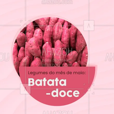 posts, legendas e frases de nutrição para whatsapp, instagram e facebook: Todo mundo já sabe que a batata-doce contribui para o ganho de massa muscular, mas você sabia que ela também faz bem para a saúde intestinal, melhora a visão e fortalece o sistema imunológico? Sim, ela tem todos esses benefícios e muito mais, vai uma batatinha-doce aí? ? #AhazouSaude #batatadoce #batata #nutrição #maio #legumesdomes 