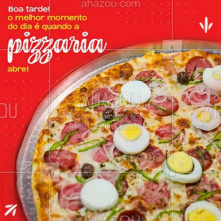 posts, legendas e frases de pizzaria para whatsapp, instagram e facebook: Boa tarde! Quem também fica esperando a pizzaria abrir para pedir uma pizza quentinha e saborosa? ? #ahazoutaste #pizzalife #pizza #pizzaria #pizzalovers #boatarde #momentos #dia