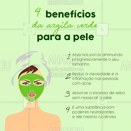 posts, legendas e frases de estética facial para whatsapp, instagram e facebook: Você conhecia os benefícios da argila verde? #argila #argilaverde #ahazou #skincare #bandbeauty