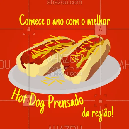 posts, legendas e frases de hot dog  para whatsapp, instagram e facebook: Você merece começar o seu ano com muito sabor! ? Chama no delivery! ?? #hotdogprensado #ahazoutaste #hotdog #hotdoglovers #hotdoggourmet #cachorroquente #food