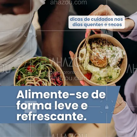 posts, legendas e frases de assuntos variados de Saúde e Bem-Estar para whatsapp, instagram e facebook: Durante essa onda de calor, seu corpo precisa de alimentos leves e refrescantes para enfrentar o calor intenso. Frutas ricas em água, como melancia e melão, além de saladas, são ótimas opções para manter-se nutrido e hidratado. Cuide-se de dentro para fora! 🥗🍓
#AhazouSaude #cuidadosnocalor #ondadecalor #dicas #saúde #bemestar #cuidese 