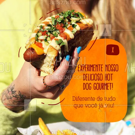 posts, legendas e frases de hot dog  para whatsapp, instagram e facebook: Já provou nosso hot dog gourmet? Além de levar as salsichas tradicionais, possui ingredientes exclusivos como temperos, mostarda dijon, presunto parma, muitooo cheddar. Se você gosta de inovar, ele é ideal para matar sua fome! Se interessou? Chame a gente lá no WhatsApp 📲(inserir telefone).
 
#ahazoutaste #hotdoggourmet  #hotdog  #food  #cachorroquente  #hotdoglovers 