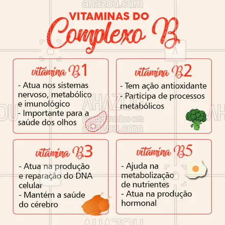 posts, legendas e frases de nutrição para whatsapp, instagram e facebook: Não esqueça de colocar as vitaminas do Complexo B na sua alimentação! #complexob #vitaminas #ahazou #saude #nutrição #bandbeauty