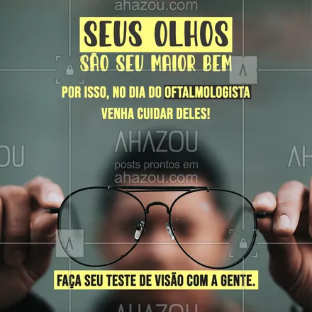 posts, legendas e frases de óticas  para whatsapp, instagram e facebook: Aproveite o dia de hoje para fazer um teste, seus olhos agradecem! #AhazouÓticas #lentesdecontato  #oculos  #oculosdegrau  #oculosdesol  #otica  #oticas 