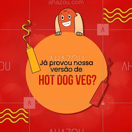 posts, legendas e frases de hot dog  para whatsapp, instagram e facebook: Deliciosa e saborosa, esta é a versão vegetariana do nosso hot dog, peça o seu! #hotdog #ahazoutaste #vegetariano #food



