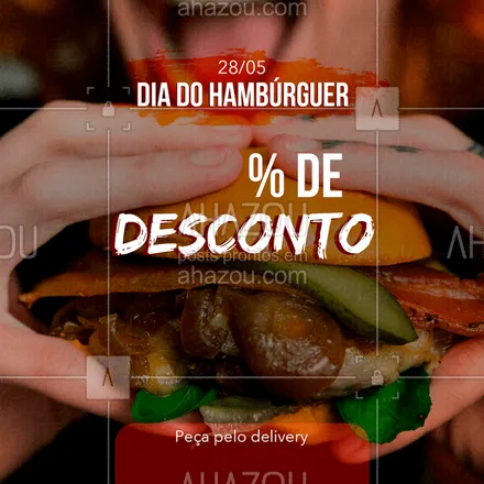 posts, legendas e frases de hamburguer para whatsapp, instagram e facebook: E para comemorar o Dia do Hambúrguer: X% de desconto em qualquer sabor! Peça o seu pelo nosso delivery e aproveite!

#hambúrguer #promoção #DiaDoHambúrguer #ahazougastro #burguer