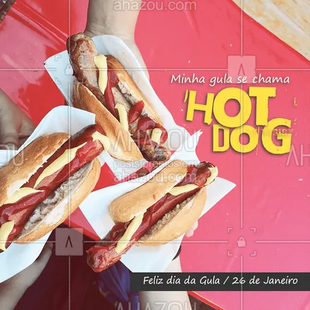 posts, legendas e frases de hot dog  para whatsapp, instagram e facebook: Pronto(a) pra comemorar o dia da gula com a gente? ? #ahazoutaste  #cachorroquente #diadagula #hotdog