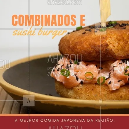 posts, legendas e frases de cozinha japonesa para whatsapp, instagram e facebook: Faça seu pedido por telefone (inserir número). Montamos seu combo e seu sushi burger, do seu gosto, com a combinação perfeita para seu paladar e você nem precisa sair de casa. Ligue e faça seu pedido. 
 #comidajaponesa  #japa #ahazoutaste #japanesefood  #sushidelivery #sushiburger
