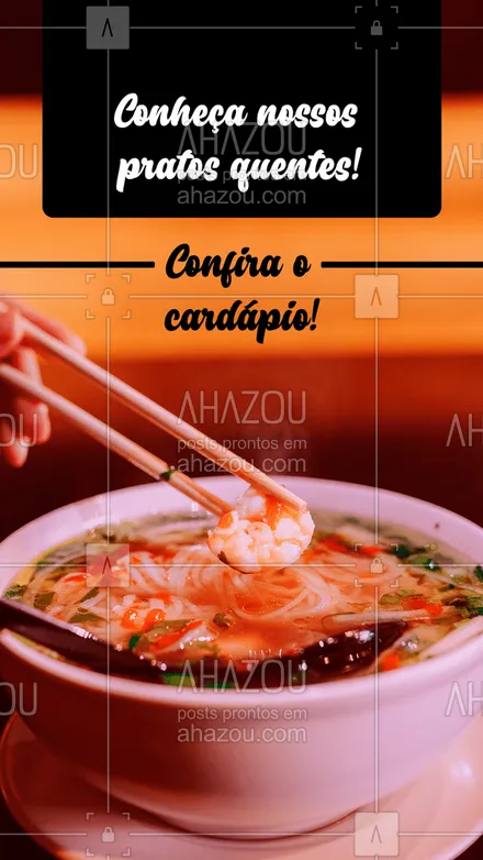posts, legendas e frases de cozinha japonesa para whatsapp, instagram e facebook: Tempos uma saborosa variedade de pratos quentes! Confira o cardápio e escolha já o seu! #japa #japanesefood #comidajaponesa #ahazoutaste #pratosquentes #pratoquente #japa