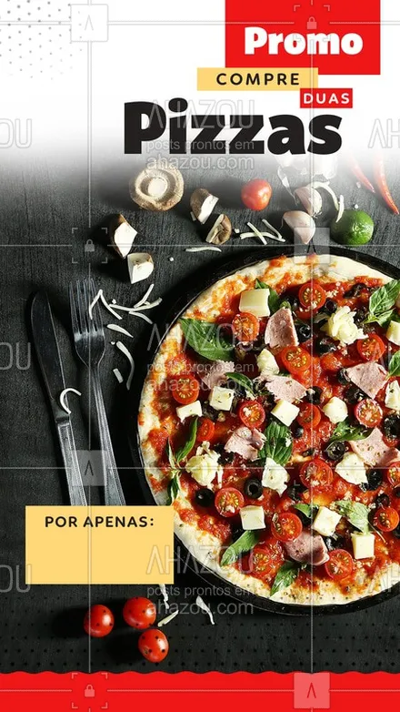 posts, legendas e frases de pizzaria para whatsapp, instagram e facebook: Aproveite essa promoção de duas pizzas, pra você ou para reunir os amigos! Faça já o seu pedido. #Pizza #Ahazou #Pizzaria 