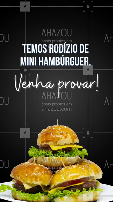 posts, legendas e frases de hamburguer para whatsapp, instagram e facebook: São diversas e deliciosas opções de mini hambúrguer para você saborear. Venha nos visitar e se apaixone por cada sabor. #artesanal #burger #burgerlovers #hamburgueria #ahazoutaste #hamburgueriaartesanal #rodízio #minihambúrguer #sabor #qualidade #opções #cardápio #sabores 