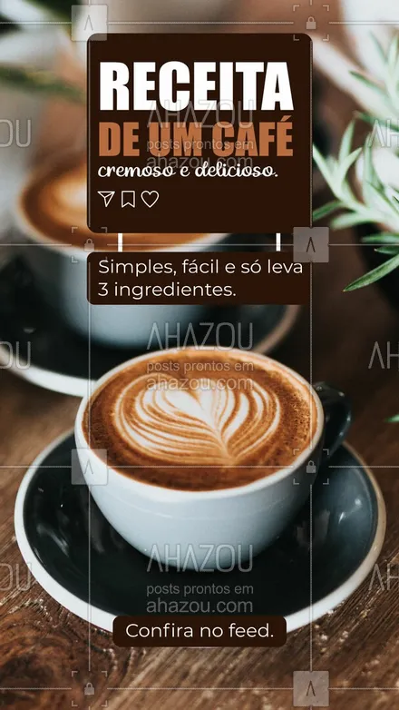 posts, legendas e frases de cafés, assuntos variados de gastronomia para whatsapp, instagram e facebook: Já deve ter pensado em como são feitos aqueles deliciosos copos de café que servem em restaurantes chiques. Acredite, ele é bem simples e fácil de fazer. Você só precisa de 3 ingredientes:

- 2 xícaras (chá) cheias de açúcar (400 g);
- 1 sachê de café solúvel (50 g) da marca de sua preferência; e
- 1 xícara (chá) de água fervente (240 ml).

Modo de preparo:
1 - Misture em uma vasilha (de preferência a que você usará para bater) o café solúvel e o açúcar, até que fiquem bem misturados.
2 - Acrescente a água fervente.
3 - Bata na batedeira até que ganhe uma consistência firme e cremosa, algo entre 10 a 15 minutos dependendo da batedeira.
4 - Guarde em um pote com tampa na geladeira.

Sirva a mistura com leite, café, cappuccino ou chocolate quente. #dicas #receitas #café #cremoso #coffee #ahazoutaste