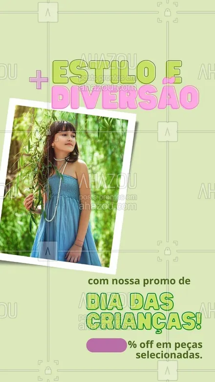 posts, legendas e frases de moda infantil para whatsapp, instagram e facebook: Que tal dar uma inovada no visual da criançada com essa promoção super especial? Traga já seus pequenos para cá e confira as peças disponíveis com até ___% de desconto. #AhazouFashion #fashion #instakids #kidsfashion #moda #modainfantil #talmaetalfilha #diadascrianças