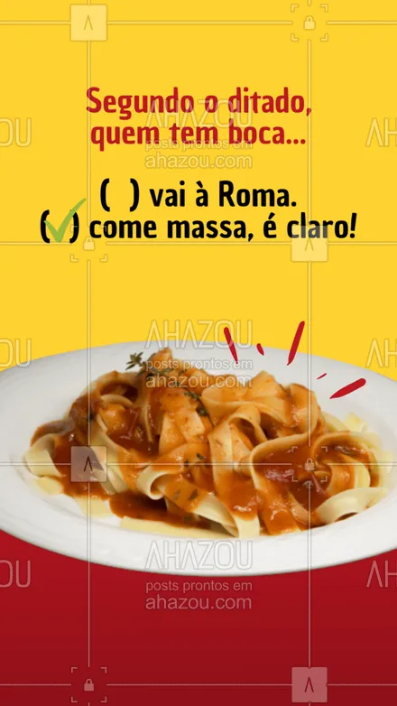 posts, legendas e frases de cozinha italiana para whatsapp, instagram e facebook: Olha, o ditado não sei não, mas com certeza a minha boca come massa! 😂😂🍝
#enquetes #massa #ahazoutaste  #comidaitaliana  #italianfood  #cozinhaitaliana 