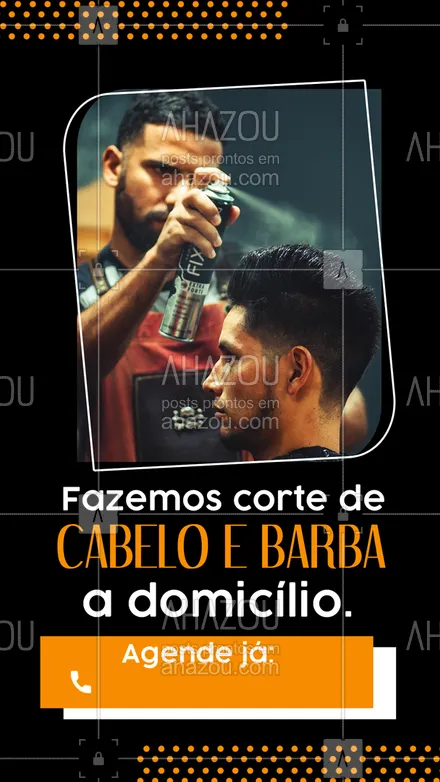 posts, legendas e frases de barbearia para whatsapp, instagram e facebook: Você pode ficar com o visual de milhões sem precisar sair de casa! Entre em contato e agende já o seu horário conosco. 😎 #AhazouBeauty #barber  #barbeirosbrasil  #barbeiromoderno  #barbeiro  #barbearia #barbeiroadomicílio