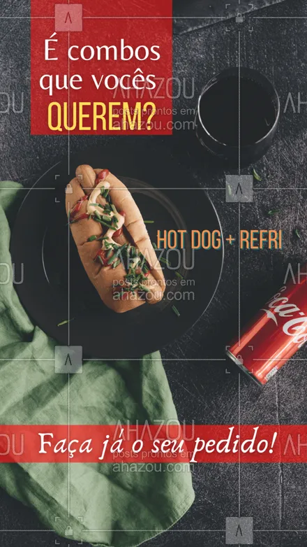 posts, legendas e frases de hot dog  para whatsapp, instagram e facebook: Combos para vocês aproveitarem
Hot dog + refri 
Faça já o seu pedido e aproveite!
#ahazoutaste #cachorroquente  #food  #hotdog  #hotdoggourmet  #hotdoglovers 