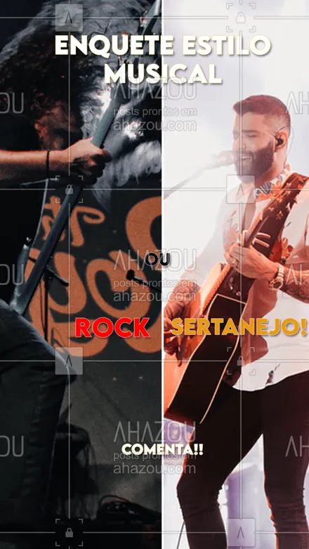 posts, legendas e frases de música & instrumentos para whatsapp, instagram e facebook: Agora queremos ver quem ganha essa enquete! Dois extremos! Qual você gosta mais: Rock ou Sertanejo? ???
#AhazouEdu #enquete #rock #sertanejo  #música  #professordemusica 