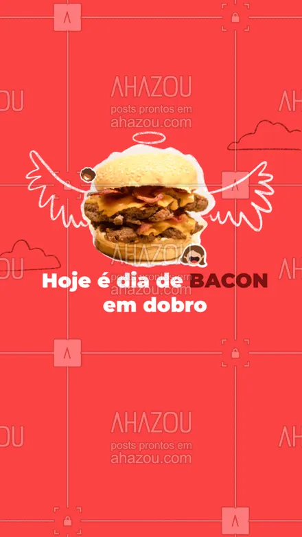 posts, legendas e frases de hamburguer para whatsapp, instagram e facebook: Melhor que bacon?, só bacon em dobro??! (Inserir promoção), aproveite! #hamburgueriaartesanal #hamburgueria #burgerlovers #ahazoutaste #burger #artesanal #bacon #xbacon #promoçao
