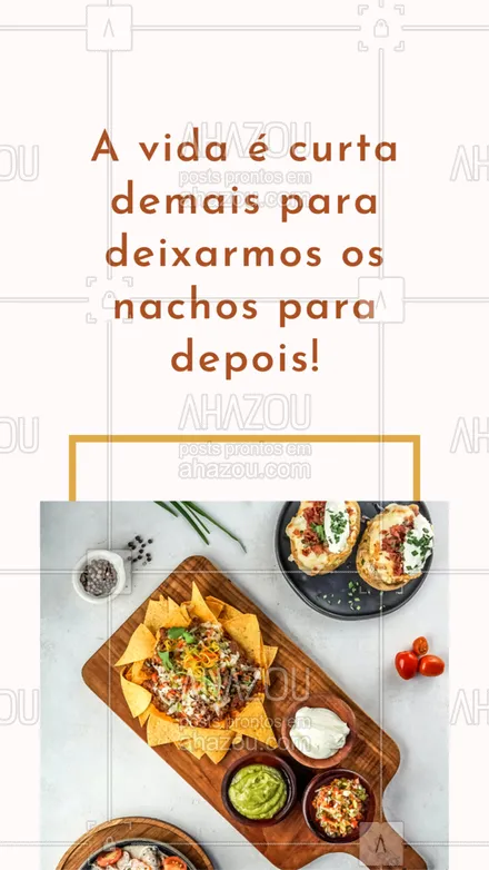 posts, legendas e frases de cozinha mexicana para whatsapp, instagram e facebook: Bora animar o feed! Você gosta de saborear os seus nachos antes ou depois da refeição principal? Conta pra gente! 🌮😋 #ahazoutaste #comidamexicana  #nachos  #cozinhamexicana  #texmex  #vivamexico 