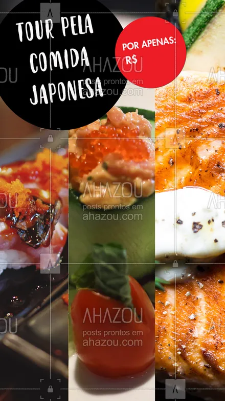 posts, legendas e frases de cozinha japonesa para whatsapp, instagram e facebook: Mais uma promoção deliciosa aqui: Tour pelas comidas japonesas.?
São três opções de comida japonesa que você pode escolher para saborear, feito com ingredientes frescos e saborosos que você já conhece. E tudo por um preço irresistível, rodízio por apenas R$xx,xx.
#ahazoutaste #comidajaponesa #food #delicia #desconto 