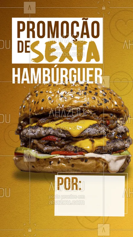 posts, legendas e frases de hamburguer para whatsapp, instagram e facebook: Super promoção de sexta, peça já esse delicioso hambúrguer, por apenas:[] #ahazou #food #hamburguer