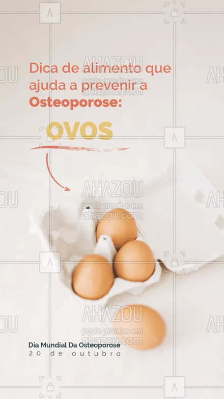 posts, legendas e frases de nutrição para whatsapp, instagram e facebook: Quando consumido com a gema, os ovos são uma excelente fonte de proteína, vitamina D e cálcio. E aí, você consome ovos?🥚 #diamundialdaosteoporose #osteoporose #ossos #dicas #AhazouSaude #alimentacaosaudavel  #nutricao  #bemestar  #saude  #viverbem 