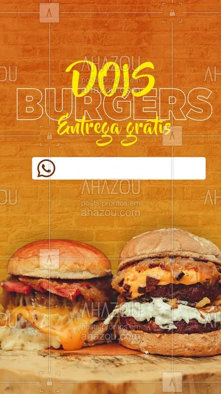 posts, legendas e frases de hamburguer para whatsapp, instagram e facebook: Bateu aquela vontade de pedir um burger? E que tal 2? Aproveita nossa promo, dois burgeres a entrega é totalmente gratuíta! Pede o seu! #ahazou #burger #entregagratis 