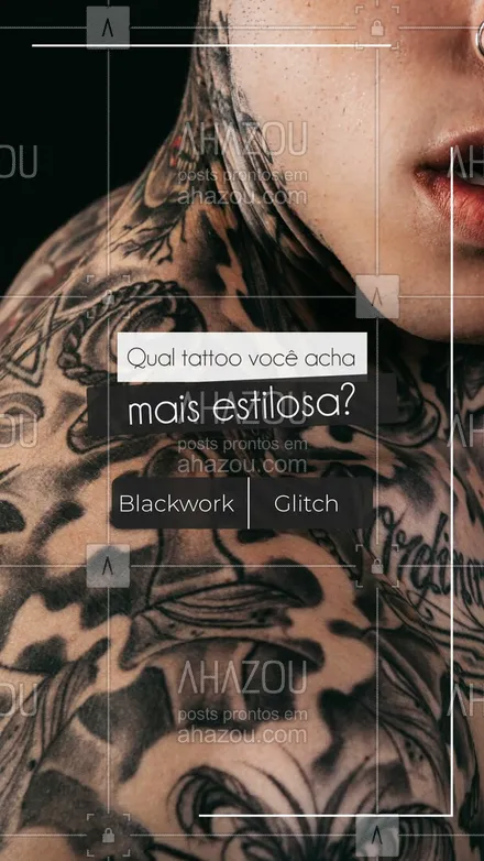 posts, legendas e frases de estúdios, tatuadores & body piercer para whatsapp, instagram e facebook: Essa batalha ficou difícil né? Conta aqui nos comentários qual você acha mais estilosa. #AhazouInk #tattooepiercing  #cicatrizacao  #tattoos  #dicadetattoo  #tattootradicional  #tatuagem  #estudiodetattoo  #tatuagemfeminina  #tattoo  #blackwork #glitch #estilo #enquete #interação 