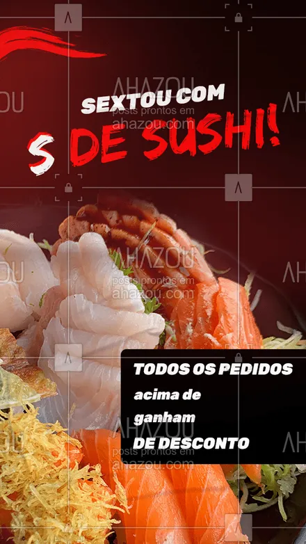 posts, legendas e frases de cozinha japonesa para whatsapp, instagram e facebook: Sexta-feira com sushi? Melhor que isso, só com promoção! Faça seu pedido hoje e aproveite nossa oferta especial. #sushi #ahazoutaste #sexta #sushidelivery #comidajaponesa #japa