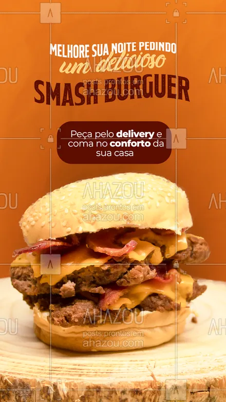 posts, legendas e frases de hamburguer para whatsapp, instagram e facebook: Nada melhor do que um smash burguer bem feito para dar um up no seu fim de noite. Simples, duplo ou até mesmo com o triplo de carne, ele é perfeito para todas as ocasiões! Peça já pelo delivery!

#ahazoutaste #hamburgueriaartesanal  #hamburgueria  #burgerlovers  #burger  #artesanal 