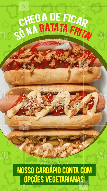 posts, legendas e frases de hot dog  para whatsapp, instagram e facebook: Deu vontade de um hot dog? Não precisa de preocupar! Nossas opções vegetarianas são deliciosas! ? #ahazoutaste  #hotdog #hotdoglovers #hotdoggourmet #cachorroquente #food