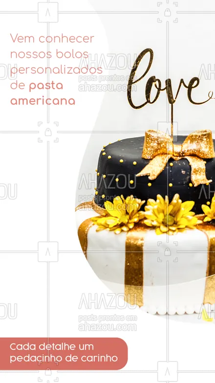 posts, legendas e frases de confeitaria para whatsapp, instagram e facebook: Vem conhecer os nossos lindos bolos personalizados com pasta americana, eles são lindos e perfeito para qualquer ocasião, faça uma surpresa para quem você ama com um tema especial ? #ahazoutaste  #confeitaria #bolo #doces #pastaamericana #personalizados 