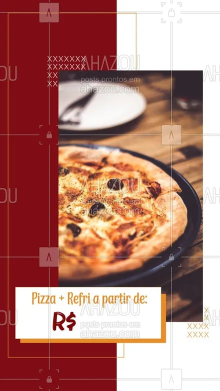 posts, legendas e frases de pizzaria para whatsapp, instagram e facebook: Aproveite nossa promoção e saboreie uma deliciosa pizza com um refri geladinho. #ahazoutaste #pizzaria #pizza