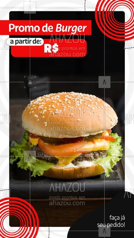 posts, legendas e frases de hamburguer para whatsapp, instagram e facebook: Confira nossa promoção de burger pra essa semana e faça já o seu pedido! Você não vai querer ficar sem um burger delicioso não é mesmo? #Burger #Ahazou #Promo 