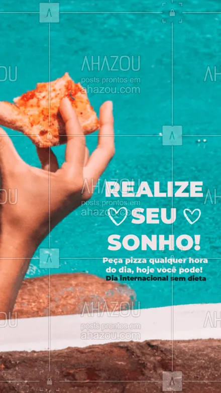 posts, legendas e frases de pizzaria para whatsapp, instagram e facebook:  Quem nunca quis almoçar pizza que atire a primeira pedra. Hoje o dia é seu. #ahazoutaste  #pizzaria #pizzalife #pizza #pizzalovers