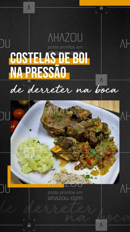 posts, legendas e frases de comidas variadas para whatsapp, instagram e facebook: Quando preparada na panela de pressão, a carne da costela de boi fica tão macia que vai derreter na sua boca. ? #ahazoutaste #costeladeboi #cozido #carne #comida