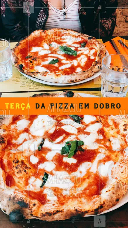 posts, legendas e frases de pizzaria para whatsapp, instagram e facebook: Quem disse que pizza no começo da semana é proibido? Bora dar um pontapé inicial nessa semana saboreando uma deliciosa pizza? ? #pizza #ahazoutaste #pizzaria #terca #promocao