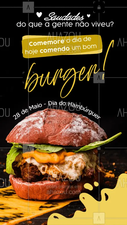 posts, legendas e frases de hamburguer para whatsapp, instagram e facebook: Afinal, se comemoração normal já merece um hambúrguer, imagina no dia dele! 🤩🍔
#diadohamburguer #hamburguer #ahazoutaste #artesanal  #burger  #burgerlovers  #hamburgueria  #hamburgueriaartesanal 