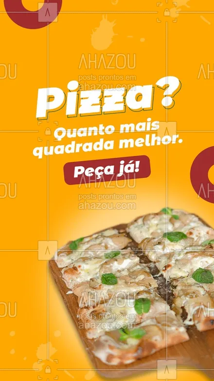 posts, legendas e frases de pizzaria para whatsapp, instagram e facebook: Está faltando algo no seu dia?
É nossa pizza quadrada!
Sabores deliciosos e variados, peça e se apaixone.
#ahazoutaste #pizzaquadrada  #pizzalovers  #pizzaria  #pizza 