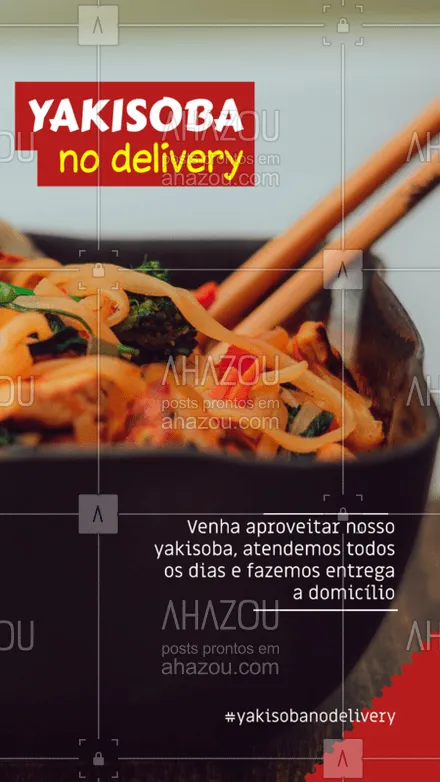 posts, legendas e frases de cozinha japonesa para whatsapp, instagram e facebook: A culinária japonesa já é um sucesso a muito tempo no brasil, com diversos pratos deliciosos que tanto amamos e, com certeza, um deles é o yakisoba, e o melhor é que você pode pedir por delivery! Você não vai ficar de fora dessa, não é mesmo? Então ligue e peça já o seu! ???

#YAKISOBA #COMIDAJAPONESA #DELIVERY #JAPA #AHAZOUTASTE