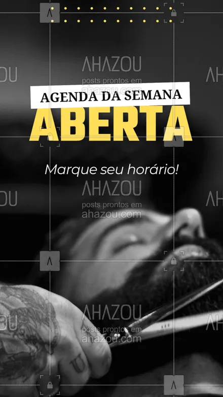 posts, legendas e frases de barbearia para whatsapp, instagram e facebook: Temos horários disponíveis para essa semana, garanta já o seu. #AhazouBeauty #barba  #cuidadoscomabarba  #barbearia  #barbeiro  #barbeiromoderno  #barbeirosbrasil  #barber  #barberLife  #barberShop  #barbershop  #brasilbarbers #agendaaberta #comunicado #horário #semana
