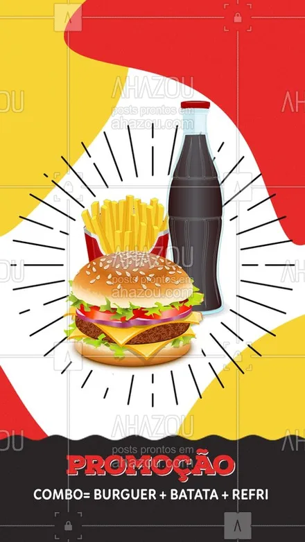 posts, legendas e frases de hamburguer para whatsapp, instagram e facebook: Promoção especial de hoje! Combo de Burger + batata + refri por apenas (R$         ). É hora de pedir esse combo maravilhoso, ligue e faça já o seu pedido! #Combo #Ahazou #Burger 