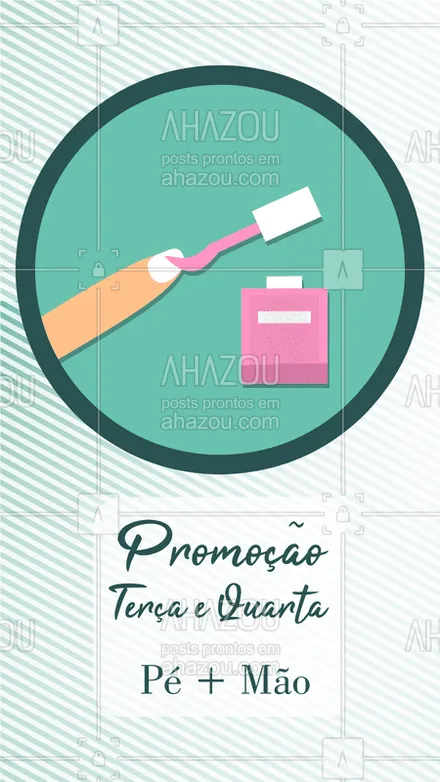 posts, legendas e frases de manicure & pedicure para whatsapp, instagram e facebook: Vem cuidar das unhas! Por um precinho especial nas terças e quartas-feiras ? #manicure #ahazou #unhas #promoçao