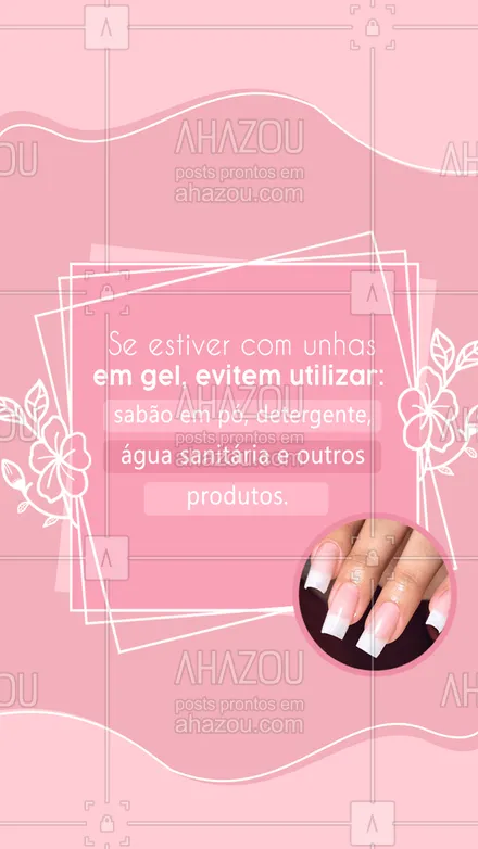 posts, legendas e frases de manicure & pedicure para whatsapp, instagram e facebook: Se esses produtos já comumente fazem mal para a nossa pele, imagina para as unhas. Claro que não tem como evitar a utilização desses produtos no dia-a-dia, então quando for utilizar eles, faça uso de luvas de limpeza. #dicas #cuidados #unhaemgel #AhazouBeauty #unhas #manicure