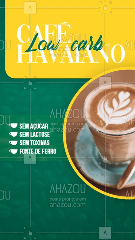 posts, legendas e frases de cafés para whatsapp, instagram e facebook: O café havaiano já é uma delícia, quando não atrapalha a dieta então, fica mais gostoso ainda ??
Essa versão low carb é cheia de benefícios pra sua saúde!

Temos várias opções de café fit pra você ? Venha saborear!☕
#cafefit #saudavel #light #lowcarb #ahazoutaste #bandbeauty #cafehavaiano