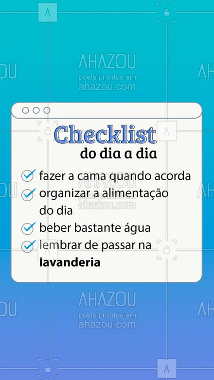 posts, legendas e frases de lavanderia para whatsapp, instagram e facebook:  Passar na lavanderia não pode ficar de fora, hein?! ?
#checklist #AhazouServicos #lavanderia 