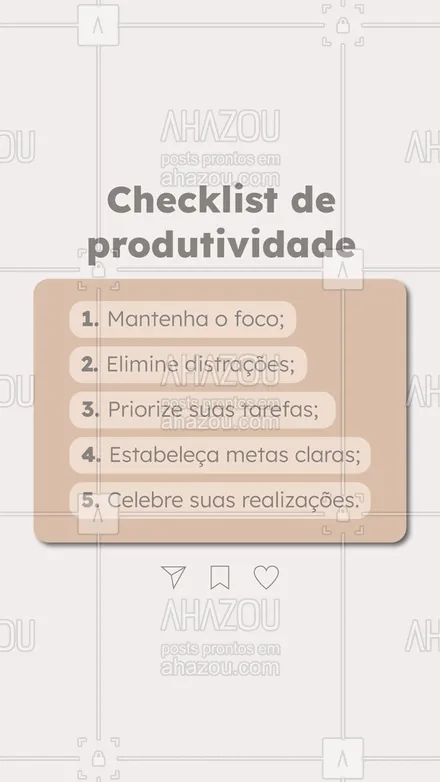 posts, legendas e frases de posts para todos para whatsapp, instagram e facebook: Conquiste o dia com foco e produtividade! Siga este checklist para alcançar seus objetivos. 💪🚀 #Produtividade #Metas #ahazou #motivacionais  #motivacional  #checklist
