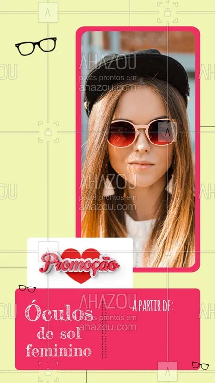 posts, legendas e frases de óticas  para whatsapp, instagram e facebook: Venha conferir nossa promoção de óculos feminino de sol, temos vários modelos lindos! #óculos #Ahazou #promo 